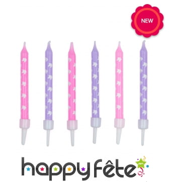 12 Bougies motifs Licorne pour gâteau
