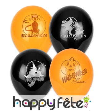 100 Ballons noirs et orange motif Halloween