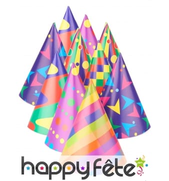 10 Chapeaux cotillons pointus multicolores