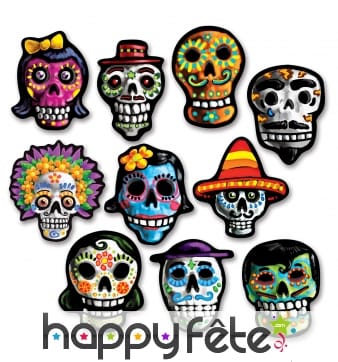 10 décors Dia de los Muertos en carton de 12cm
