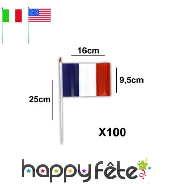100 drapeaux en plastique de 9,5 x 16 cm