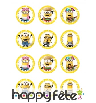 12 Décorations Minions en sucre de 5,8 cm