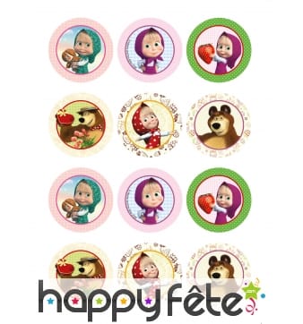 12 Décos Masha et Michka pour biscuits de 6 cm