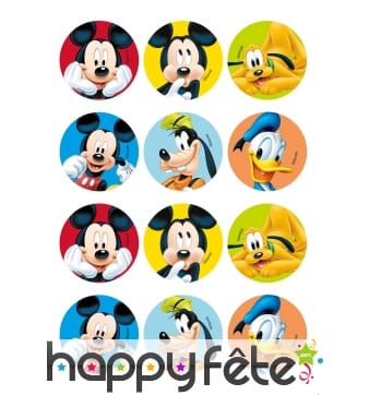 12 Décos pour biscuit Mickey friends, 6 cm, amidon