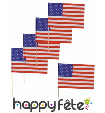 12 drapeaux USA sur pic, 11x7,5 cm