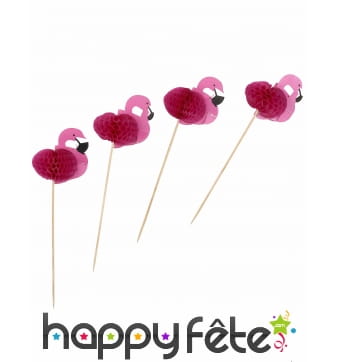 12 flamants roses sur pic de 17.5 cm