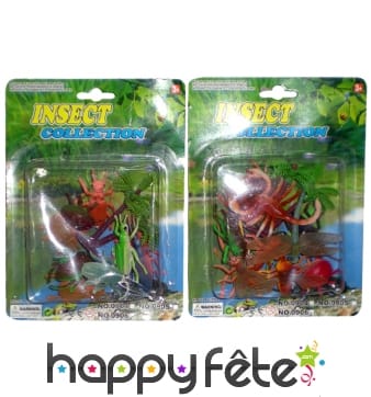 10 insectes en plastique avec petit arbre