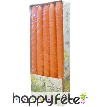 10 longues bougies orange