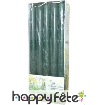 10 longues bougies vertes