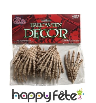 12 mains de squelette de 7cm