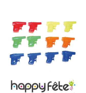 12 Mini révolvers à eau multicolores de 6cm