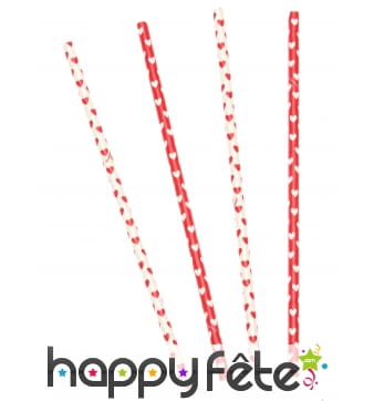 10 Pailles blanches et rouges avec coeurs