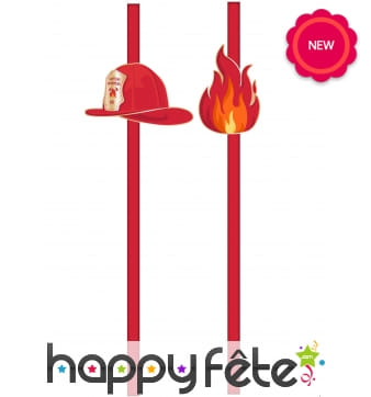 10 Pailles décorées d'un casque de pompier