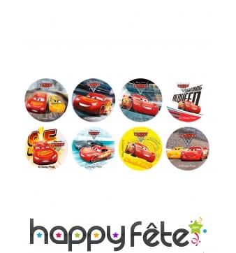 16 petits disques Cars 3 en sucre de 3,4cm
