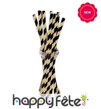 10 Pailles noire et dorée en carton