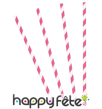 10 Pailles rayées fuchsia de 19,5cm