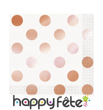 16 serviettes à pois rose doré, 25x25 cm