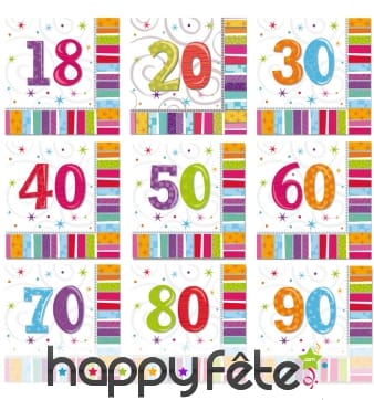 16 serviettes d'anniversaire imprimées âge