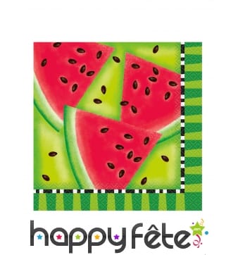 16 Serviettes décorées de Pastèques, 22cm