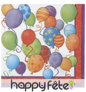 16 serviettes en papier décorées de ballons