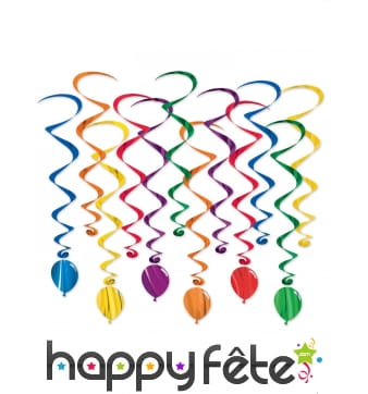 12 Suspensions spirales colorées ballons de 43 cm