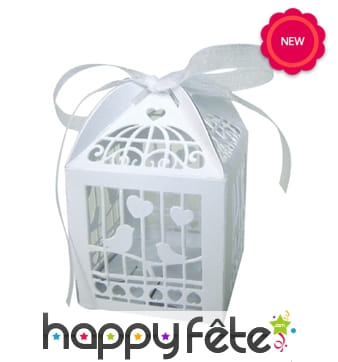 20 boites blanches pour dragées cage à oiseaux