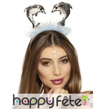 2 dauphins argentés sur serre-tête pour femme