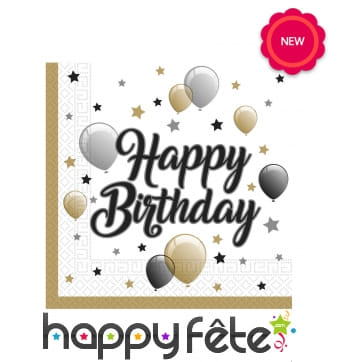 20 Serviettes imprimée Happy Birthday