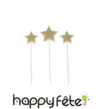 3 Bougies en forme d'étoile dorées de 11 cm