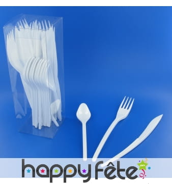 30 couverts en plastique blanc