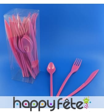 30 couverts en plastique fuschia