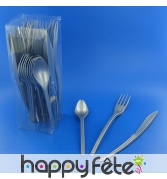 30 couverts en plastique gris