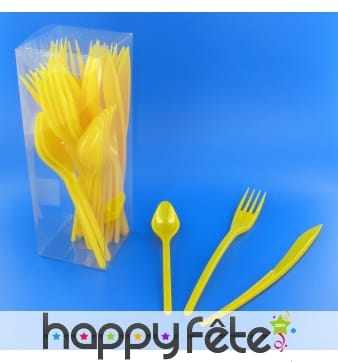 30 couverts en plastique jaune