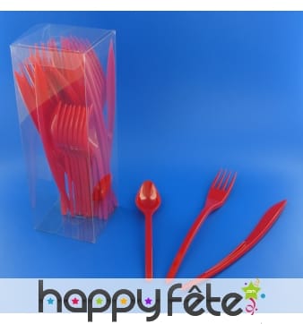 30 couverts en plastique rouge bordeau