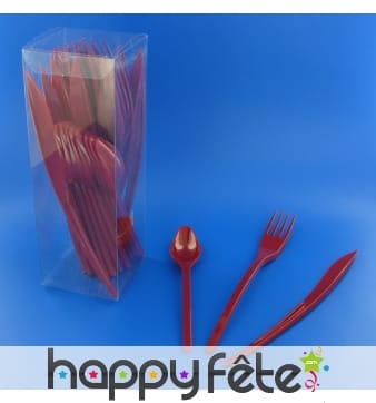 30 couverts en plastique rouge