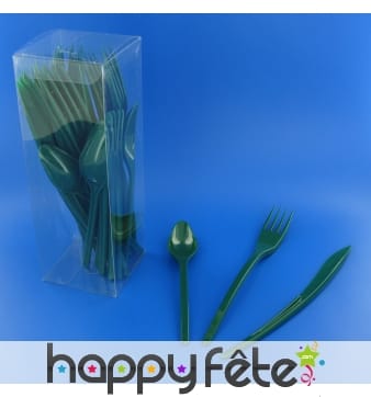 30 couverts en plastique vert sapin