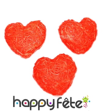 3 coeurs rouges en rotin