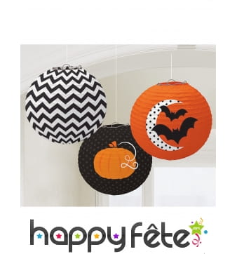 3 Lanternes Halloween boule de 24cm