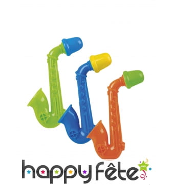 3 mini trompettes bleues vertes et oranges de 5 cm
