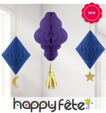 3 suspensions alvéolées en papier bleu