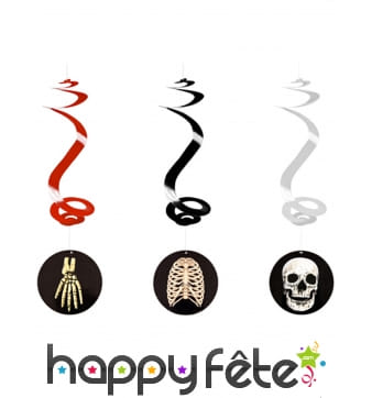 3 Suspensions squelette spirales de 60cm