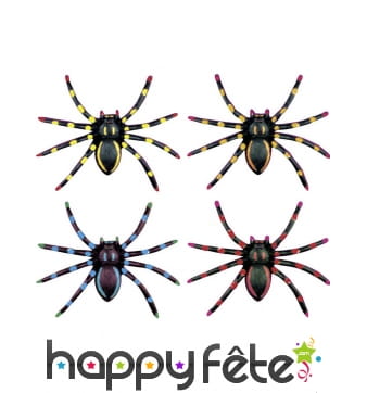 4 Araignées noirées et colorées de 7,5 cm