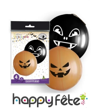 4 Ballons t&ecirc;tes de citrouille d'halloween, 47 cm