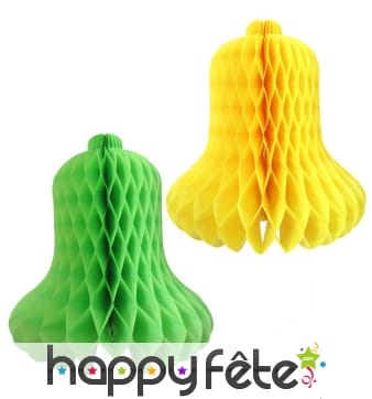 4 cloches en papier alvéolé jaune et anis