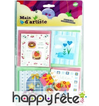 4 mini cartes et enveloppes &agrave; d&eacute;corer