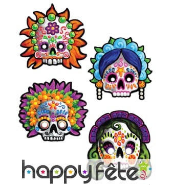 4 Masques Dia de los muertos de déco