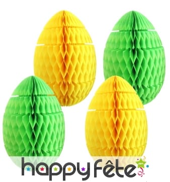 4 oeufs de pâques alvéolés anis et jaune, 15 cm