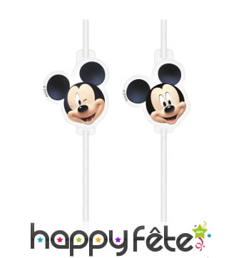 4 Pailles Mickey avec médaillon