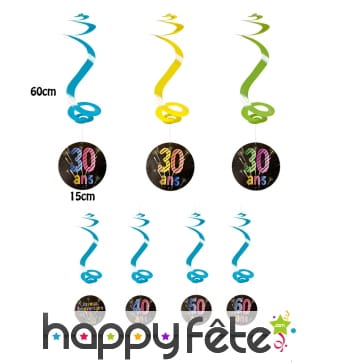 4 Suspensions Anniversaire et artifices 60cm