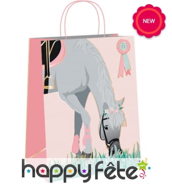 4 Sacs cadeaux décoré d'un cheval sur fond rose